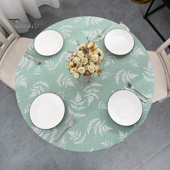 Эластичный чехол для стола в скандинавском стиле с принтом листьев, круглой формы, с фланелевой подкладкой, противоскользящий, простой в уходе, водонепроницаемый, защита стола, банкеты, вечеринки