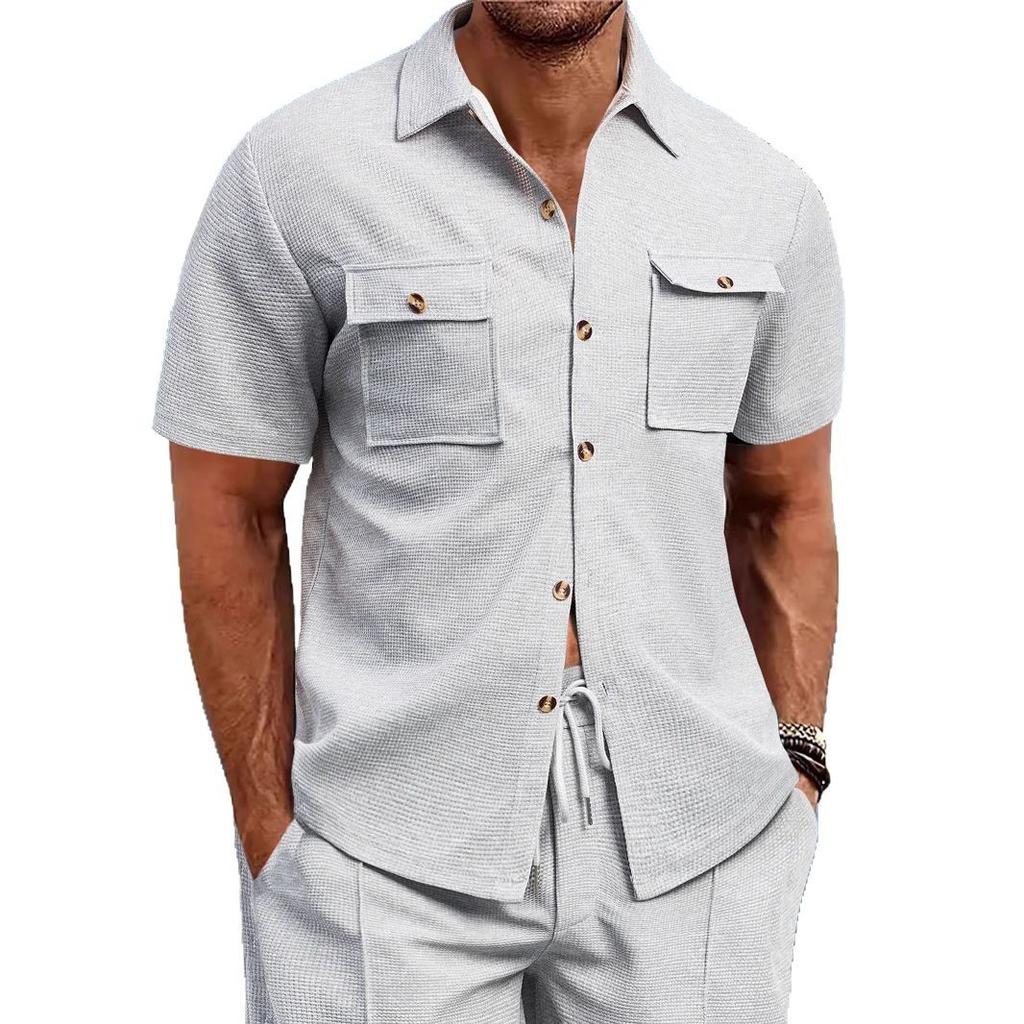 Short Sleeve Fashion Cargo Shirt Mens Clothing Classic Basic Tops Wear Plus Size Men Casual Street Blouses