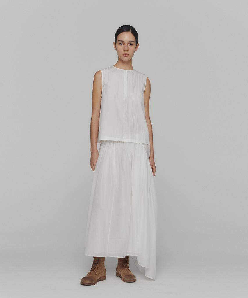 Amomento Drawstring Sheer Shirring Skirt_White