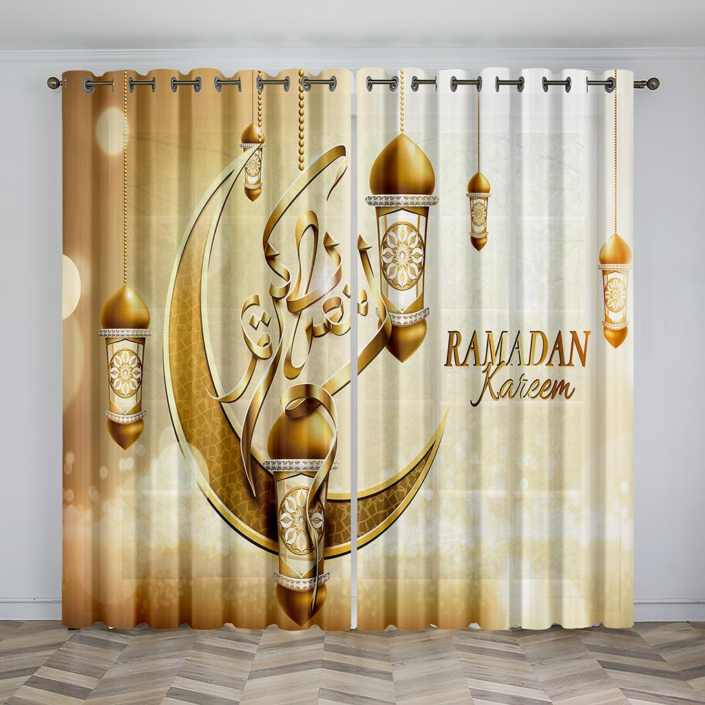Luxury Muslim Ramadan Festival Shading Drapes Darkening Window Curtain Set for Living Room Bedroom Decor 2 Pieces Free Shiping