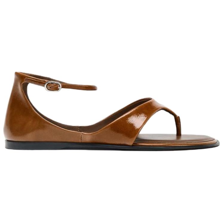 Zara Модные Минималистичные Сандалии на Одном Ремне Женские Сандалии Коричневые 1602610105