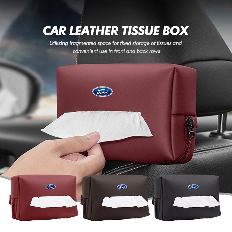 FRYX3 Vehicle Leather Tissue Holder Car Hanging Tissue Box With Zipper For Ford Fiesta Ranger Mondeo Escape Ecosport Fusion Explorer