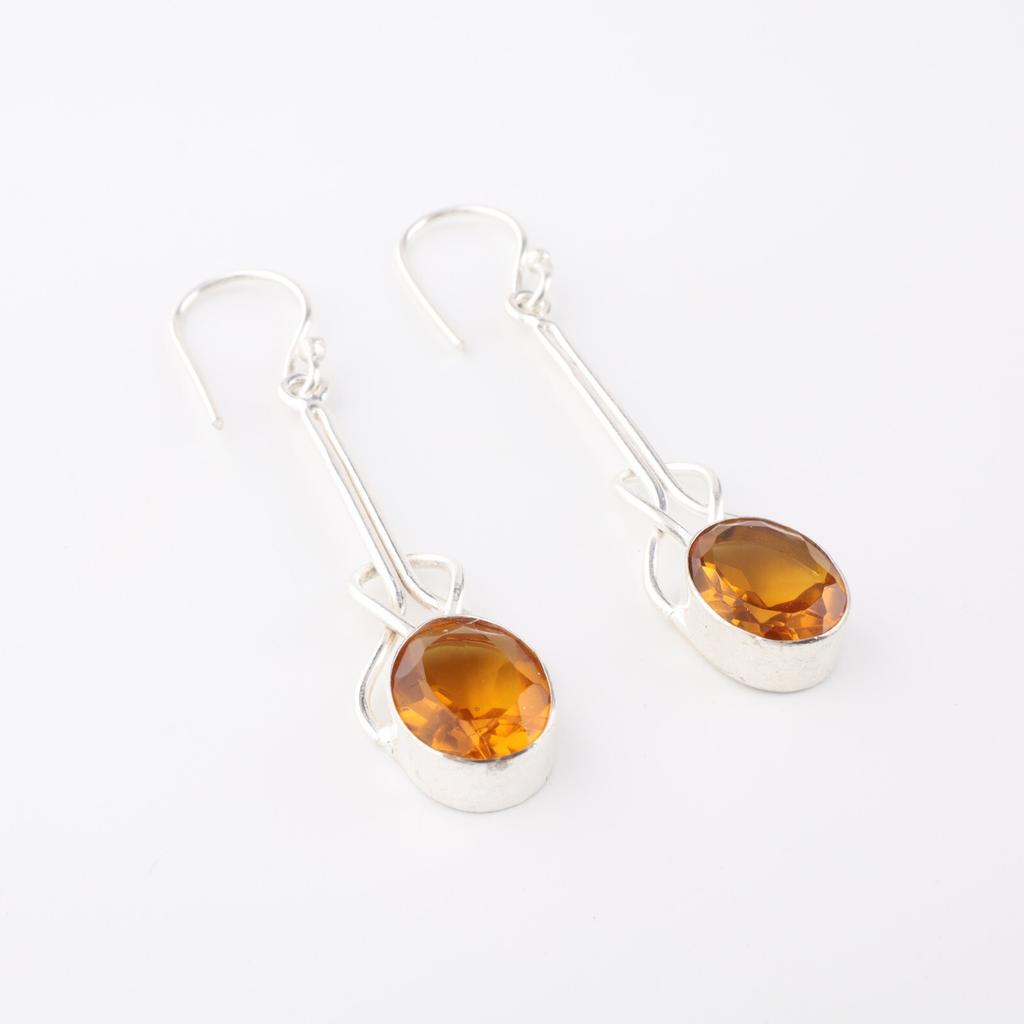 Natural Citrine Gemstone 925 Sterling Silver Jewelry Handmade Hook Earrings1.76" EE-171-2