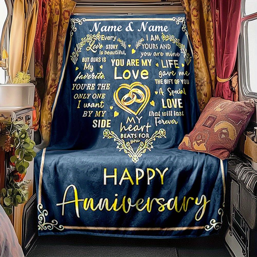 Anniversary Love Story Gift Blanket Personalized Name Soft Comfortable Stylish Blanket Car Blanket Perfect For Travel Camping Outdoor Home Suitable
