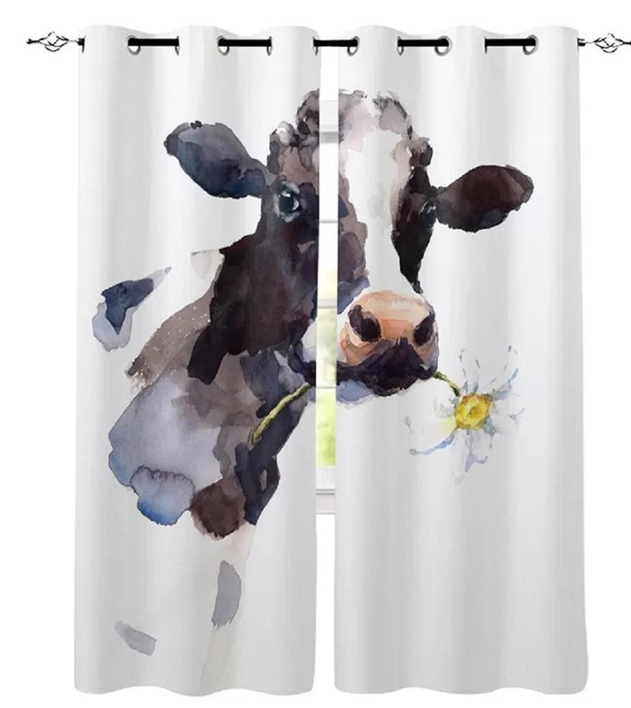Grommet Top Darkening Blackout Room Milk Cow Pasture Curtain for The Bedroom Drapes In Living Room Left and Right Biparting Open