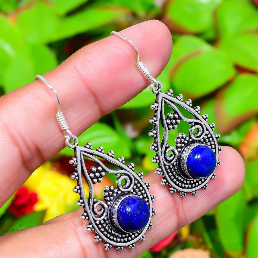 Lapis Lazuli Gemstone 925 Sterling Silver Gift Jewelry Earring 2.05"