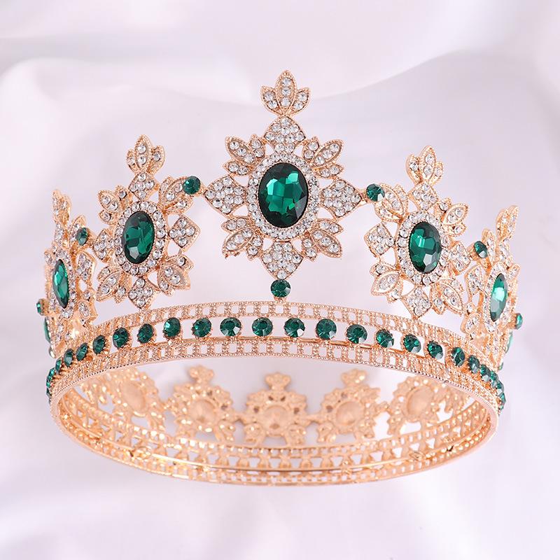 Round Full Circle Bridal Crown Baroque Alloy Rhinestone Crown Wedding Headdress Bridal Crown