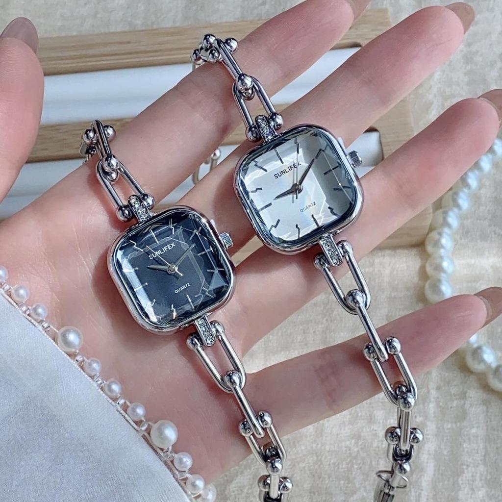 SUNLIFEX Винтажные золотые женские часы-браслет с квадратной цепочкой