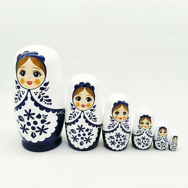 Шестислойная русская матрешка для девочки Детская деревянная игрушка Поделка Подарок на день рождения Рождественский подарок Деревянная ручная работа