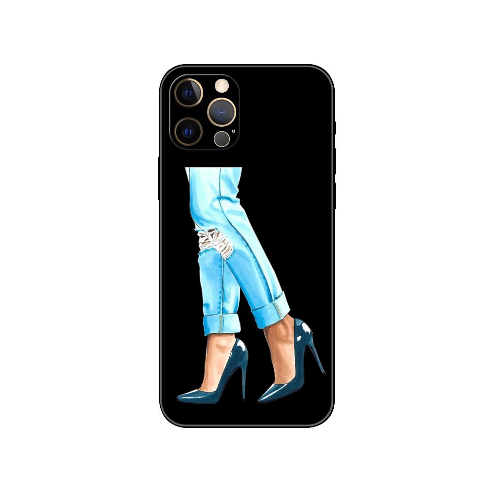 Женский чехол-накидка на высоком каблуке для iPhone 5 5s 2020se 6 6s 7 8 plus x 10 XR XS 11 12 13 mini pro MAX черная задняя крышка из ТПУ
