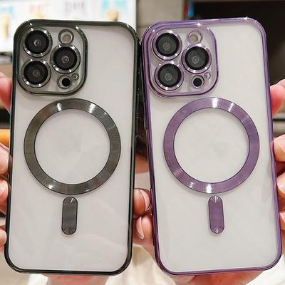 ИзысканныйПрименимо к iPhone15 Гальваническое покрытие Магнитная зарядка 15pro Чехол для мобильного телефона 11 Apple 14 Однотонный 13 Прозрачный 12x