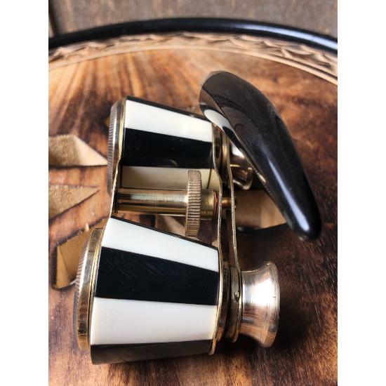 Старинный латунный черный оперный бинокль с перламутром и винтажным биноклем с ручками