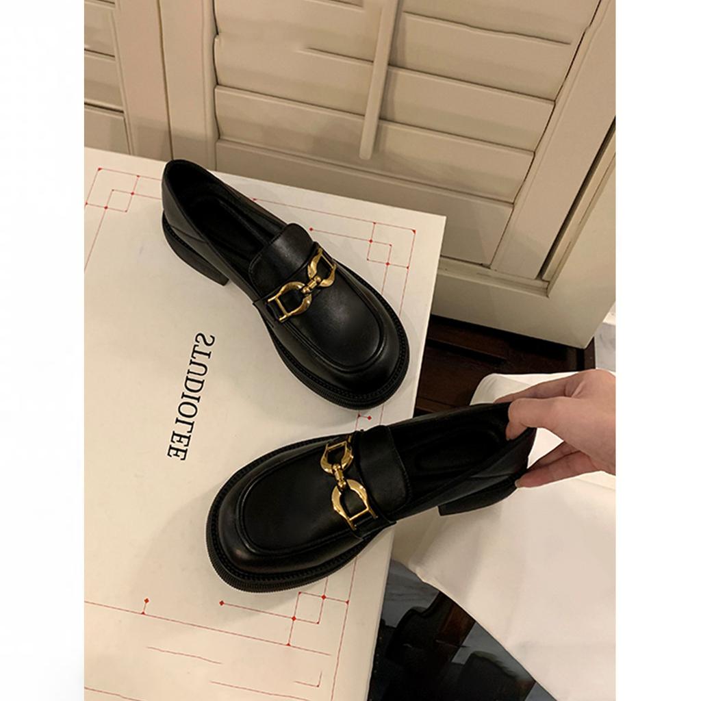 Platform Loafers Women's Summer 2025 New One-pedal Women's Shoes Spring and Autumn British Style Small Leather Shoes Black Single Shoes