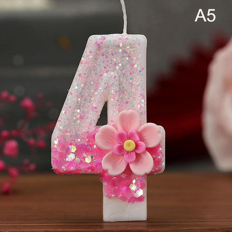 Birthday Candle Cake Topper Colour Changing Creative Number 0-9 Candle Flowers Number Candles Girl Birthday Party Decoration