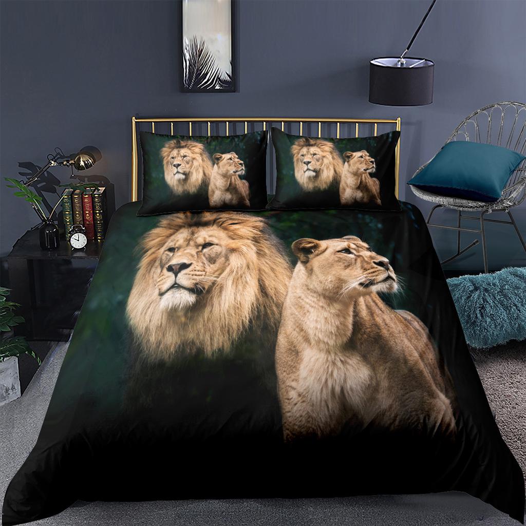Black Lion Duvet Cover Animal Bed Sheet Pillow Three-Piece Bedding Set Single Double King Queen