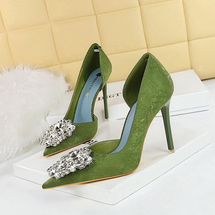 Women's Banquet High Heels Slim Heels Shallow Mouth Pointed Side Hollow Water Diamond Single Shoes