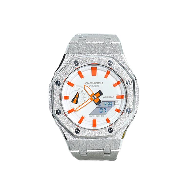 CASIO Customized watch modified series waterproof luminous Quartz Steel Strap same style for men and women white dial JinJuBingSha(QuanShuangYin)