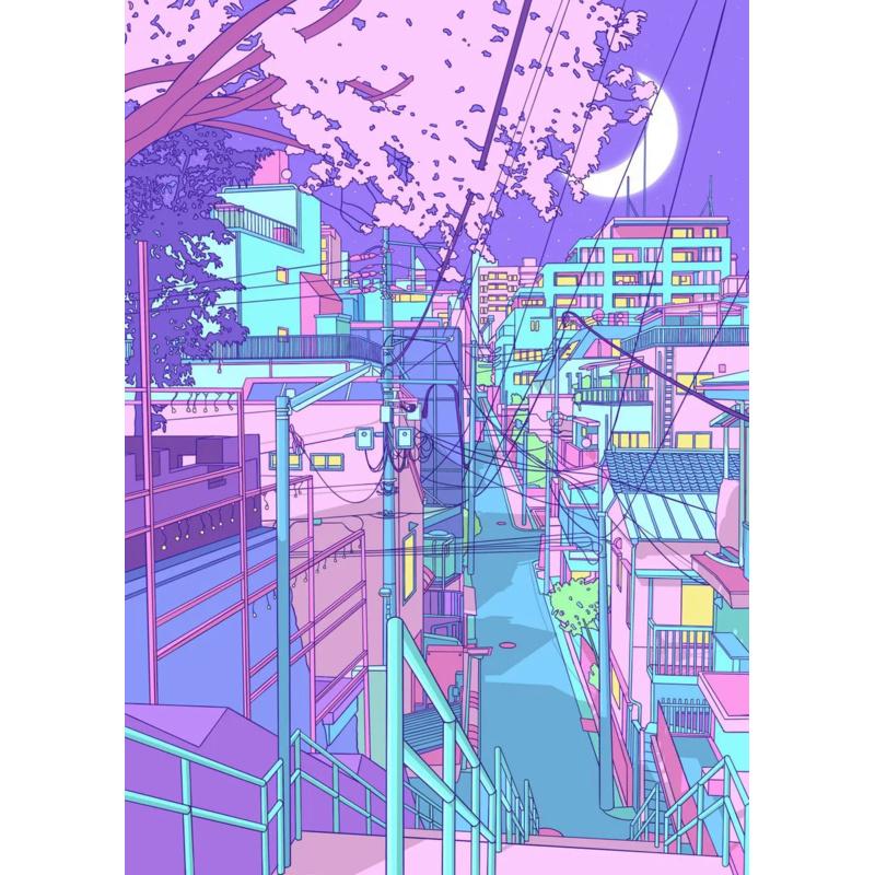 Classic Abstract Aesthetics Wall Art 80s Neon City Street Steam Wave HD Oil On Canvas Posters And Prints Home Bedroom Decor Gift