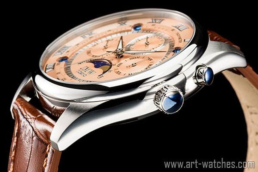 Часы Advanced Moon Phase 100m Waterproof из натуральной кожи с ремешком и римскими индексами, золото, 300 штук, подарок на день [JMW TOKYO] Мужские [японские]