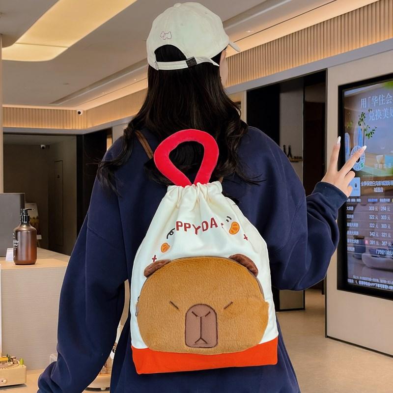 New Labubu Backpack Plush Pain Bag Cute Backpack Kapibala Canvas Bag Drawstring Bag CLE