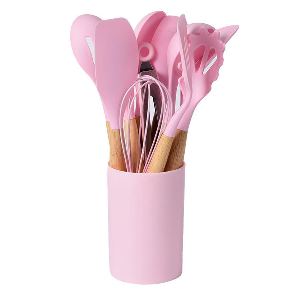 12 шт./набор силиконовых кухонных принадлежностей с держателем, деревянной ручкой, антипригарным покрытием, набор кухонных принадлежностей, термостойкая посуда, инструменты для приготовления пищи