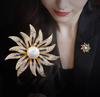 Exquisite Pearl Sunflower Brooches Lapel Pin Lady Rhinestone Flower Brooches Corsage Coat Wedding Jewelry for Women
