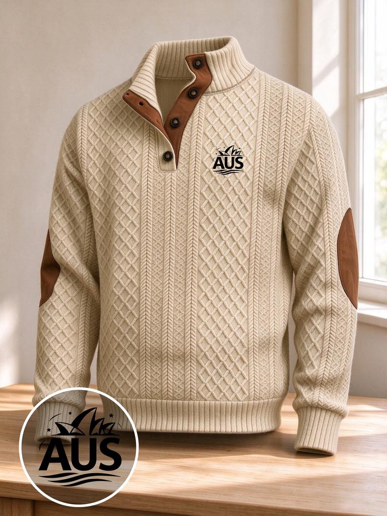Men's Athletic Shirts - Long Sleeve Polo Shirts Stand Collar Pullover Sweater Quarter Button Sweaters with Pattern Print for Fall, Winter Daily Wear