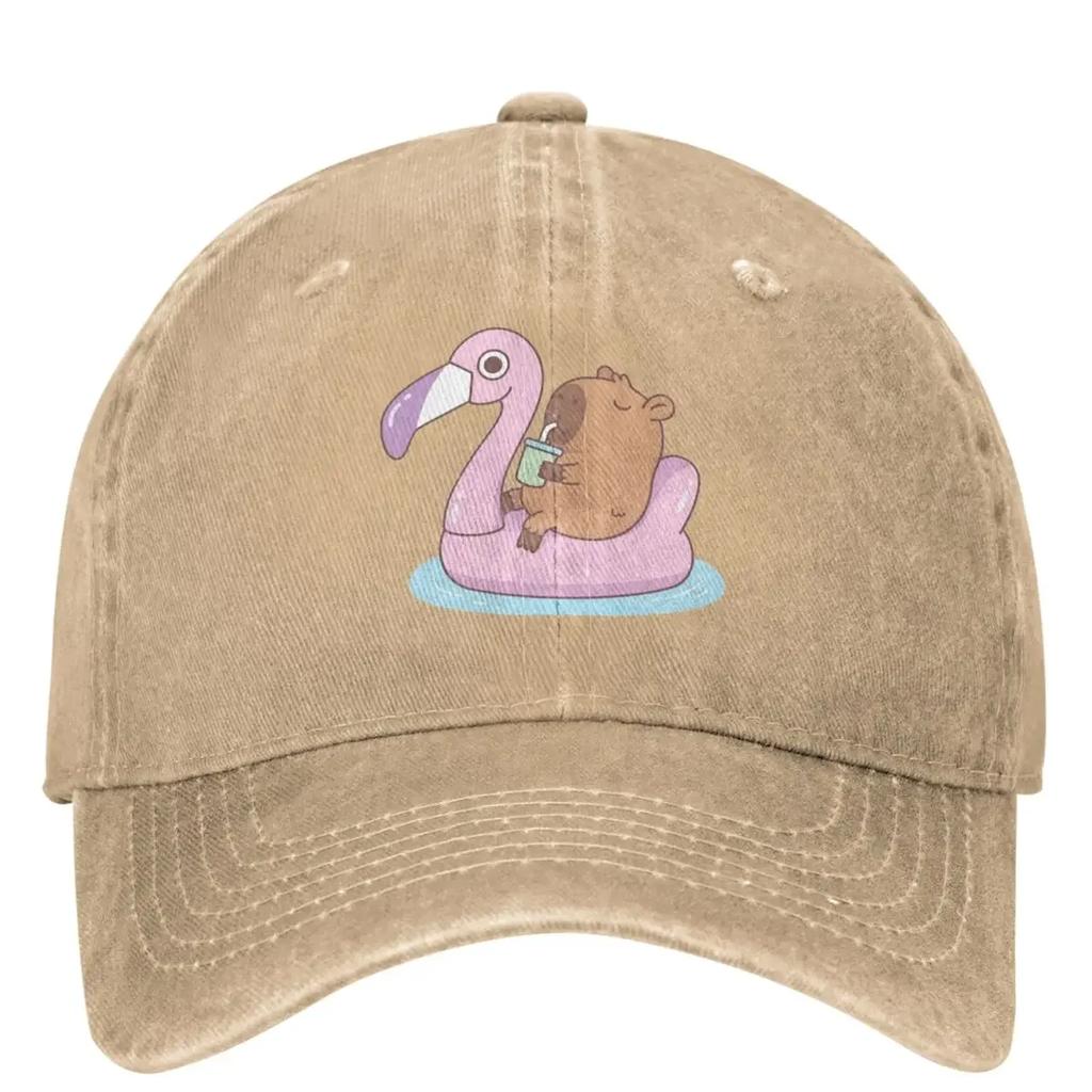 Cute Capybara Baseball Cap For Unisex Men Pink Flamingo Pool Float Casual Trucker Dad Hat Sun Visors Baseball Caps
