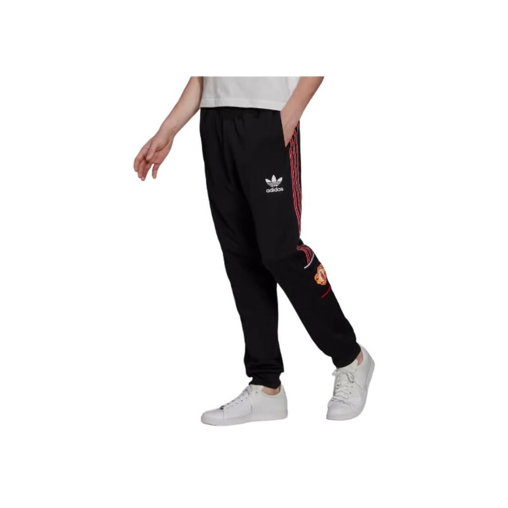 Adidas Originals Manchester United Club Casual Striped Print Joggers SS22 Men Bottoms Black HP0453