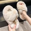Fashion Fashion Cross Strap Fluffy Slippers for Women Winter Warm Faux Rabbit Fur Slides Woman Thick Sole Plush Indoor House Slippers