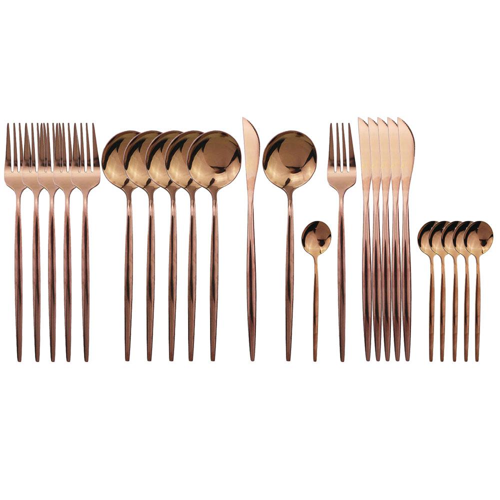 24Pcs Flatware 304 Stainless Steel Dinnerware Set Black Cutlery Spoon Fork Knife Western Cutlery For Wedding Dishwasher Safety