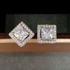 Huitan Luxury Princess Cut CZ Stud Earrings  Color Accessories for Lady's Vintage Party Elegant Versatile Women Earrings