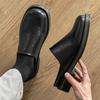 Men's Black Leather Mule Shoes with 4CM Hidden Elevator Insole | Thick Sole Height Increasing Slip-Ons | Breathable Casual Dress