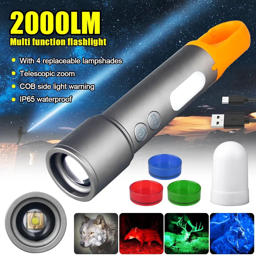 Мини Многоцветный Фонарик Зеленый/Красный/Синий/Белый COB LED Toch Зум USB Зарядка Подвесной Лампа для Палатки Охота Рыбалка На Открытом Воздухе