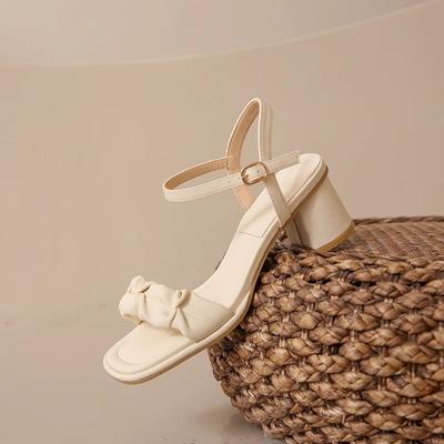 Зеленый значимый другой сумка из натуральной мягкой кожи голова сандалии женские новые нишевые толстый каблук с модой