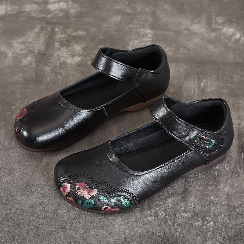 Flat Shoes Women's Shoes Ethnic Style Head Layer Cowhide Single Shoes Soft Bottom Leather Shoes