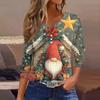 Женская модная повседневная футболка с V-образным вырезом, короткими рукавами, декоративными пуговицами и рукавами три четверти с рождественским принтом