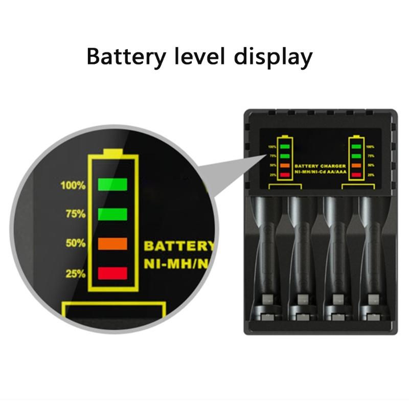 4-слотное интеллектуальное USB Type-C зарядное устройство для перезаряжаемых батарей 2A/3A со светодиодным индикатором