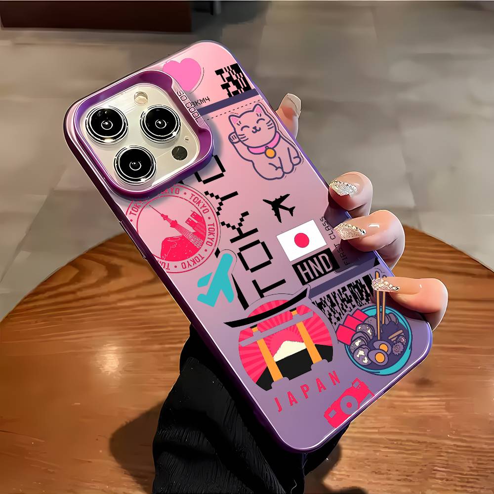 Япония Самолет Путешествие Билет Чехол для Телефона Для iPhone 16 15 14 13 12 11 Plus Pro Max разноцветный Аврора лазерный Ударопрочный Funda Чехол