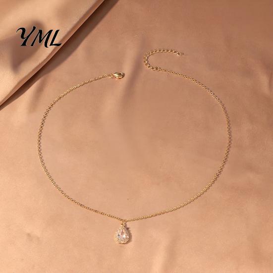 Cubic Zirconia Rhinestone Jewelry Water Drop Necklace for Women, Adjustable Extension Chain Pendant, Sparkling Statement Cocktail Party Pendant