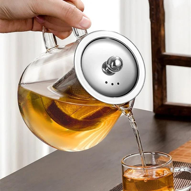 Large Capacity High Borosilicate Heat Resistant Glass Teapot with Stainless Steel Tea Strainer Infusers Jug Home Glass Teaware