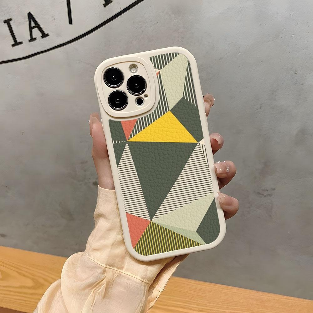 Геометрический арт-кейс в стиле Баухаус для iPhone 15 Pro Max 16 Plus 14 Pro 11 13 12 Mini X Xr Xs 7 8 Se Чехол из кожи ягненка