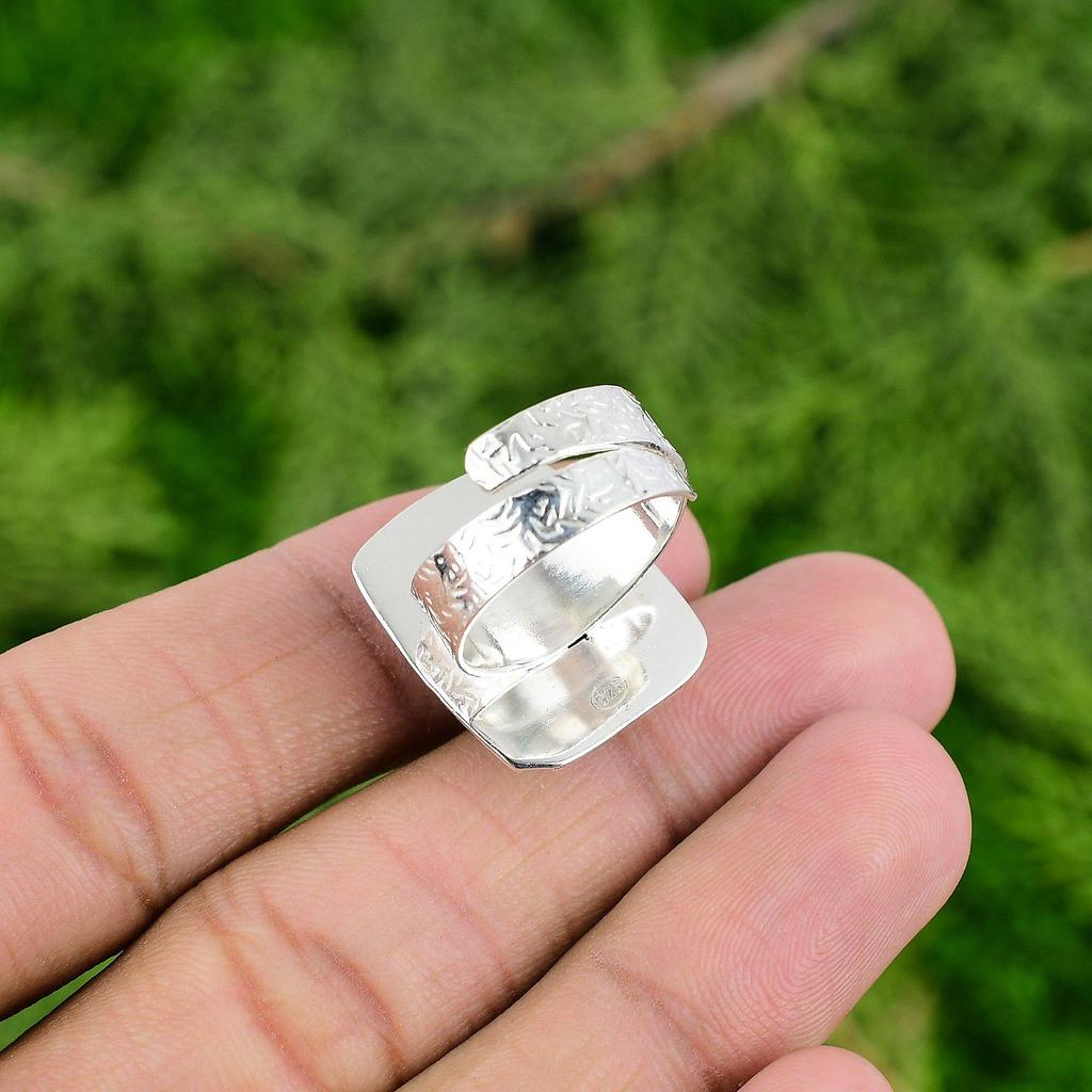 Подарок для нее Кольцо из серебра 925 пробы с натуральным серебристым яшмой с лиственным рисунком и несколькими камнями, регулируемое