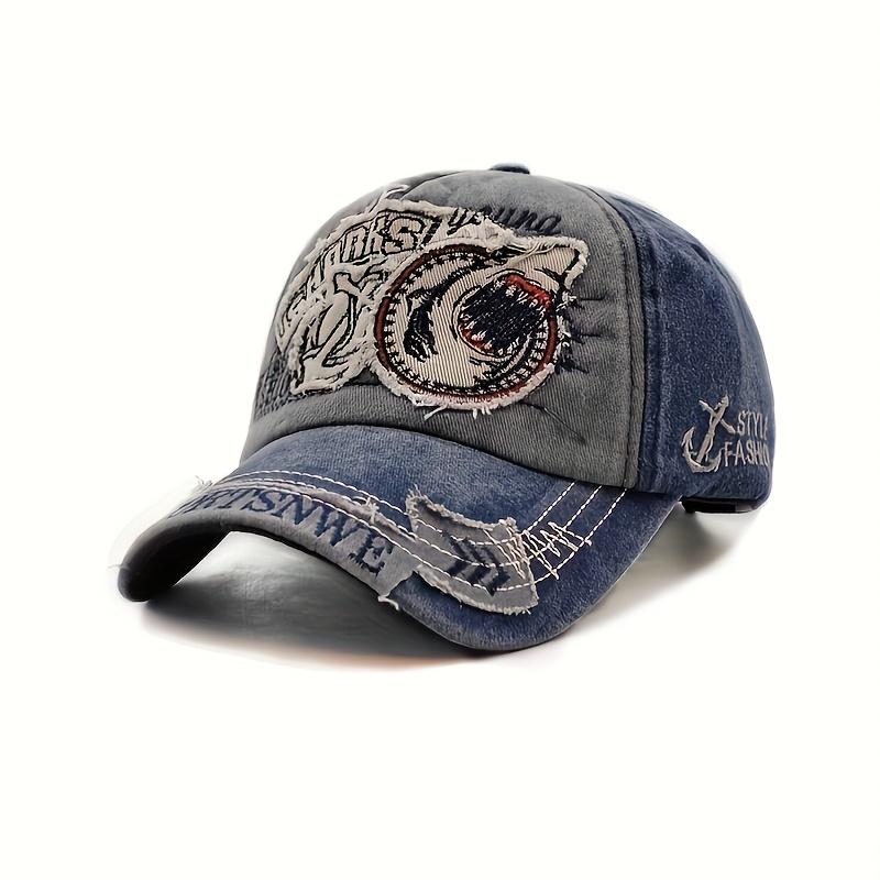 Retro Shark Embroidered Baseball Caps Bone Solid Animal Cartoon Men Women Stretch Hip Hop Streetwear Dad Hats
