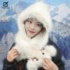 Bear Cute Hat and Scarf for Women In Winter Warm and Versatile Windproof Plush Thickened Plush Scarf Lei Feng Hat