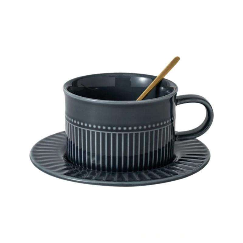 Винтажный стиль чашка для кофе и набор керамическая чашка для латте рельефный вертикальный узор чашка посудомоечная машина микроволновая печь дезинфекционный шкаф