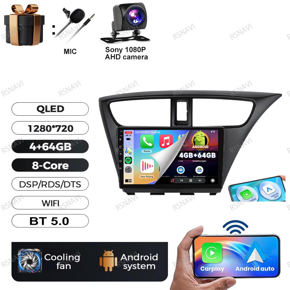 Car Radio Android 16 For Honda CIVIC Hatchback 2012 2013 2014 2015 2016 2017 Autoradio BT Wireless Carplay Auto DVD DSP 2 DIN