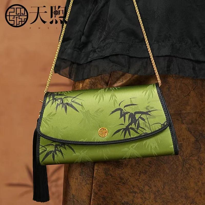 [Intangible Cultural Heritage Silk] New Chinese Style Handbag, Banquet Bag, Cowhide Crossbody Bag