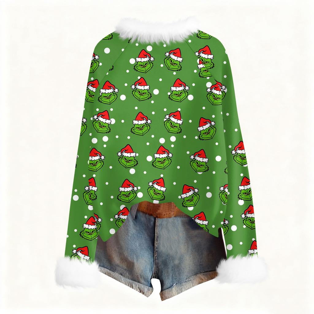 Женская модная рождественская футболка с принтом, круглым вырезом и длинными рукавами, повседневный пуловер