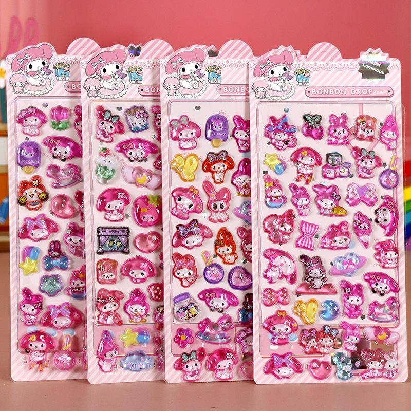 4 PCS Cartoon Sanrio Characters Kuromi Stickes 3D Stereo Crystal Sticker Handbook DIY Cute Creative Stickers